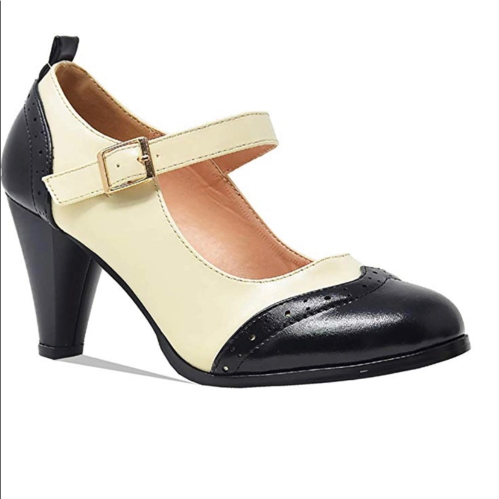 ๐ Women's Round Toe Two Tone Mary Jane Pumps - Picture 2 of 3